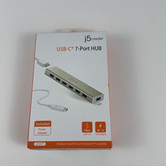 j5create USB-C 7-PORT HUB - 5Gbps -BC 1.2 - USB 3.0 - JCH377 - UPC# 847626001475 - Picture 1 of 3